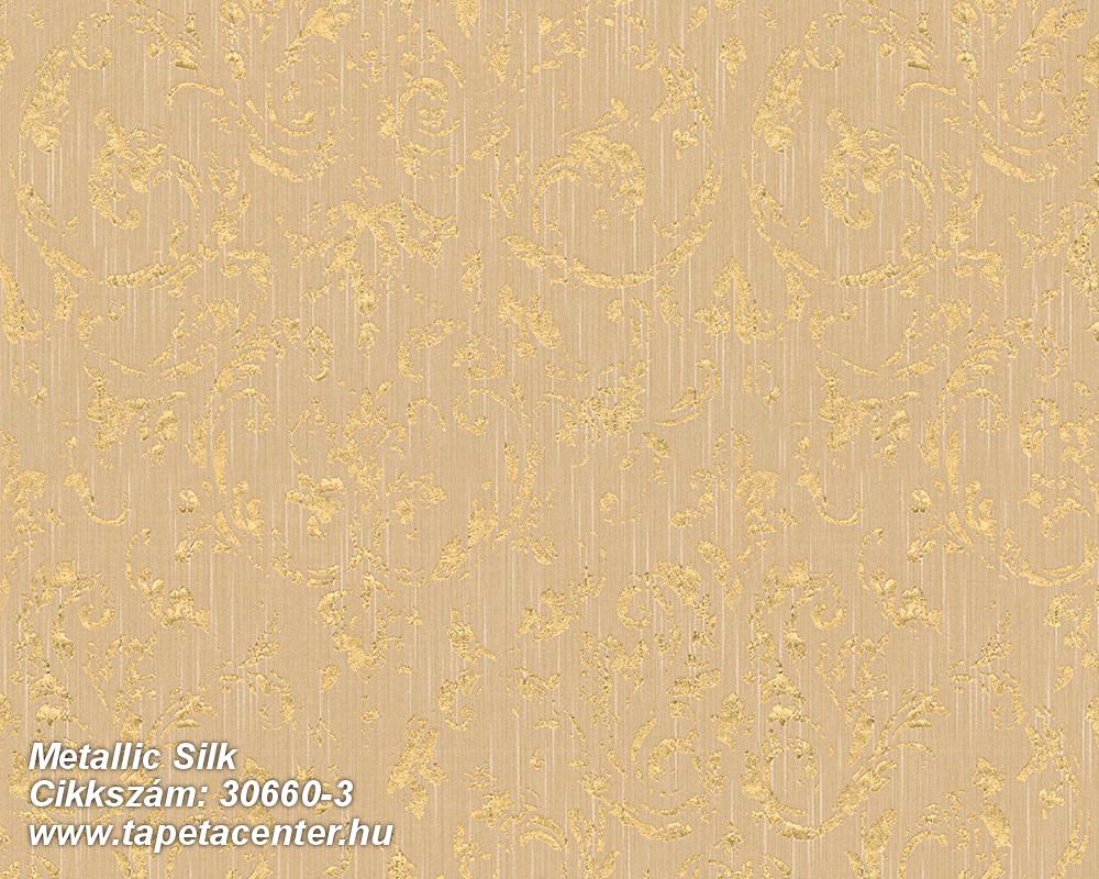 Barokk-klasszikus,csillámos,különleges felületű,különleges motívumos,valódi textil,arany,narancs-terrakotta,vlies tapéta 